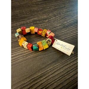 6/$25 NWT World Finds Artisan Made Fabric Rectangle Beaded Bracelet